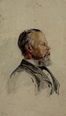 Lot 520 - ALFRED CROWDY LOVETT C.B.E (BRITISH 1862-1919): A FINE WATERCOLOUR PAINTING ON OLD BOARD DEPICTING THE PORTRAIT OF A DISTINGUISHED GENTLEMAN