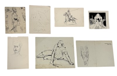 Lot 517 - ALFRED CROWDY LOVETT C.B.E (BRITISH 1862-1919): A GROUP OF INDIAN RELATED INK AND PENCIL DRAWINGS ON PAPER