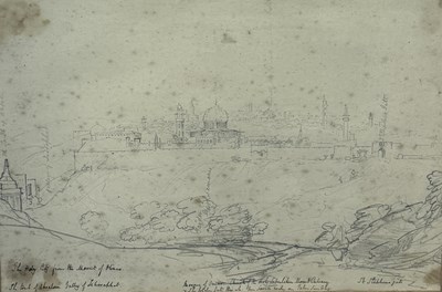 Lot 669 - CORNELIUS DEALY R.N (19TH CENTURY): A PENCIL DRAWING ON PAPER 'THE HOLY CITY OF JERUSALEM'