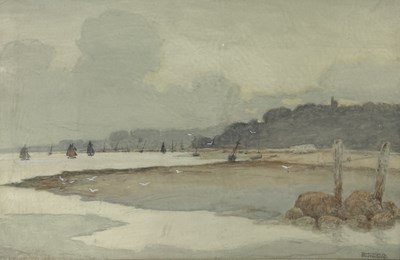 Lot 665 - STANGER PRITCHARD (BRITISH): A WATERCOLOUR PAINTING ON PAPER DEPICTING A DOCK SCENE