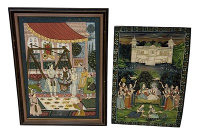 Lot 615 - AN INDIAN PICHWAI PAINTING OF KRISHNA WITH GOPIS AND AN INDO-PERSIAN PAINTING OF A COURT SCENE