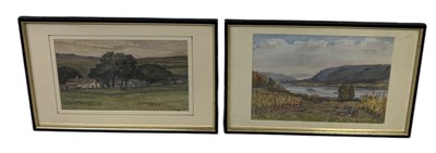 Lot 668 - ISOBEL VIOLET BANKS: A PAIR OF WATERCOLOUR PAINTINGS ON PAPER DEPICTING COUNTRY FARM IN DARTMOOR AND THE RHINE VINEYARD