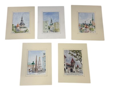 Lot 657 - JOHN CODRINGTON (BRITISH 1898-1991): A GROUP OF FIVE WATERCOLOUR PAINTINGS ON PAPER DEPICTING VIEWS OF ESTONIA