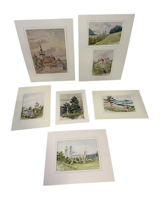 Lot 655 - JOHN CODRINGTON (BRITISH 1898-1991): A GROUP OF SEVEN WATERCOLOUR PAINTINGS ON PAPER DEPICTING VIEW OF ROMANIA