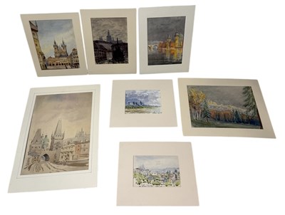 Lot 653 - JOHN CODRINGTON (BRITISH 1898-1991): A GROUP OF SEVEN WATERCOLOUR PAINTINGS ON PAPER DEPICTING VIEWS OF PRAGUE