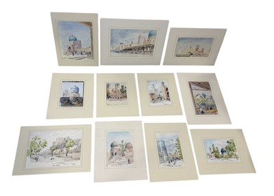 Lot 650 - JOHN CODRINGTON (BRITISH 1898-1991): A GROUP OF ELEVEN WATERCOLOUR PAINTINGS ON PAPER DEPICTING VIEWS OF UZBEKISTAN, CONSISTING OF BOKHARA, SAMARKAND AND KHIVA