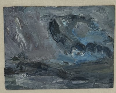 Lot 579 - GAVIN MILLER: AN OIL PAINTING ON BOARD DEPICTING AN ABSTRACT LANDSCAPE SCENE