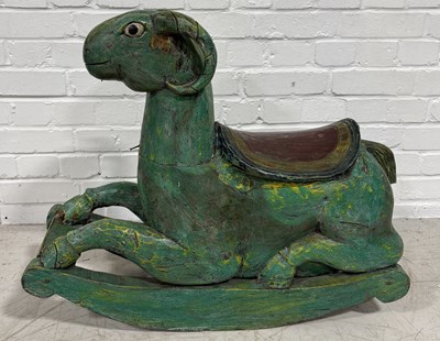 Lot 180 - A CHINESE GREEN PAINTED ROCKING HORSE IN THE FORM OF A RAM