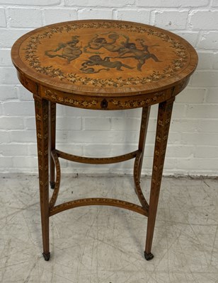 Lot 766 - A SHERATON REVIVAL PAINTED SATINWOOD TABLE WITH RISING TOP