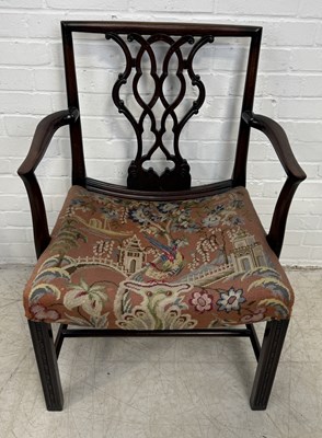 Lot 809 - A CHIPPENDALE STYLE ARMCHAIR WITH NEEDLEPOINT UPHOLSTERED SEATA CHIPPENDALE STYLE ARMCHAIR WITH NEEDLEPOINT UPHOLSTERED SEAT