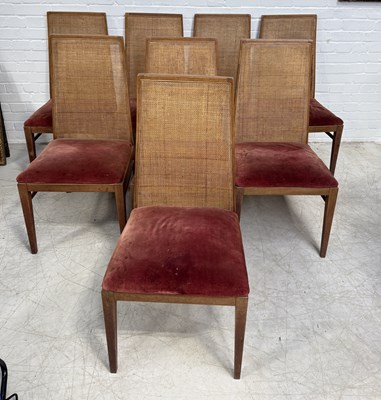 Lot 756 - MILO BAUGHMAN FOR DILLINGHAM: A SET OF EIGHT MID CENTURY DESIGN DINING CHAIRS WITH CANE WORK BACKS