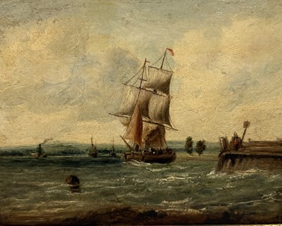 Lot 535 - ALFRED VICKERS (1786-1868): A PAIR OF OIL PAINTINGS ON BOARD DEPICTING MARITIME SCENES