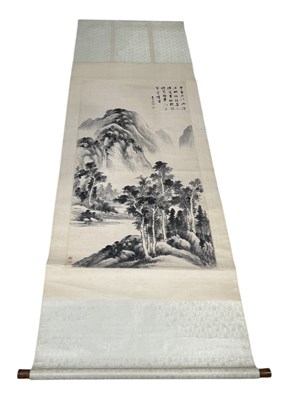 Lot 67 - AFTER DONG QICHANG (1555-1636): A SCROLL PAINTING DEPICTING A LANDSCAPE SCENE WITH MOUNTAINS