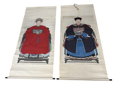 Lot 64 - A PAIR OF CHINESE ANCESTRAL SCROLL PAINTINGS