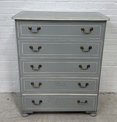 Lot 752 - A PAINTED DUCK EGG BLUE AND WHITE CHEST OF DRAWERS