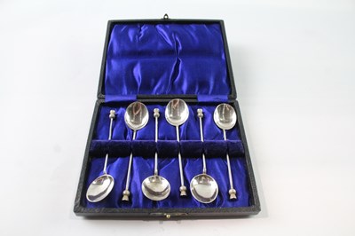 Lot 244 - SIX ANTIQUE .925 STERLING SILVER SPOONS WITH THISTLE FINALS CASED