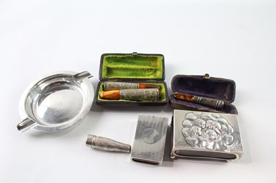 Lot 271 - SEVEN .925 STERLING SILVER TOBACCIANA INCLUDING ASHTRAY AND MATCHBOX COVERS