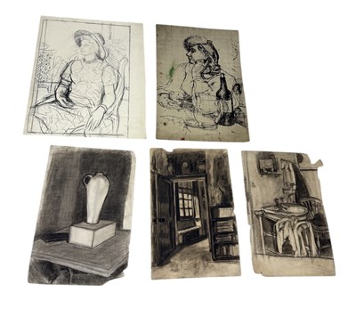 Lot 486 - ATTRIBUTED TO EDWARD LE BAS (BRITISH 1904-1966): A GROUP OF DRAWINGS INCLUDING INTERIORS WITH VASES, AND A LADY AT A BAR