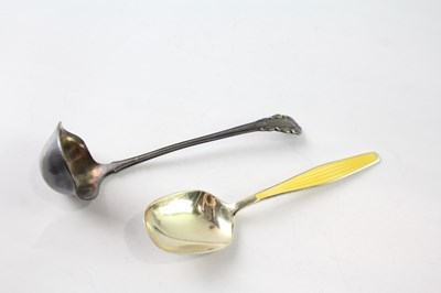 Lot 260 - TWO .925 STERLING SILVER SPOONS INCLUDING GEORG JENSEN AND J.TOSTRUP ENAMEL