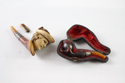 Lot 261 - TWO .925 STERLING SILVER BANDED CARVED PIPES INCLUDING CASE