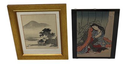 Lot 118 - HOKUSAI: A WOODBLOCK PRINT GIRL BESIDE MOSQUITO NETTING, ALONG WITH A PRINT AFTGER DONG QIXANG