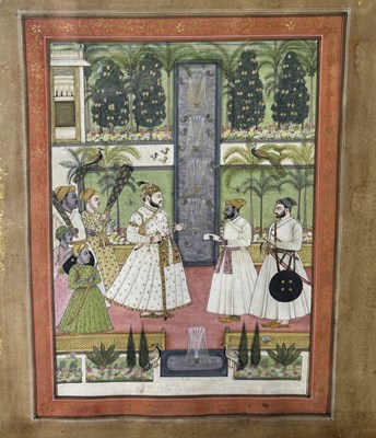 Lot 107 - 17TH OR EARLY 18TH CENTURY MUGHAL SCHOOL PAINTING DEPICTING ALLAH-VIRDI KHAN RECEIVING A PETITION AT HYDRABAD