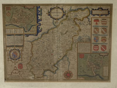 Lot 694 - JOHN SPEEDE: A MAP OF NORTHAMPTONSHIRE CIRCA 1610