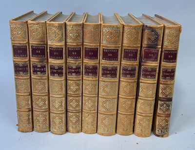 Lot 306 - OUUVRES DE MOLIERE, IN NINE VOLUMES, BROWN LEATER BOUND