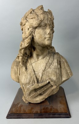 Lot 13 - AN 18TH CENTURY MARBLE OR ALABASTER BUST OF ORPHEUS