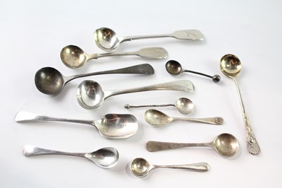 Lot 229 - A GROUP OF TWELVE ANTIQUE STERLING SILVER CONDIMENT SPOONS TO INCLUDE GEORGIAN