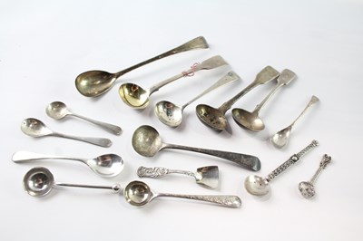 Lot 223 - A GROUP OF FIFTEEN SILVER CONDIMENT SPOONS INCLUDING GEORGIAN