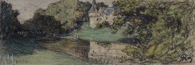 Lot 677 - ALPHONSE RUY (FRENCH 1853-1900): A PASTEL DRAWING ON PAPER DEPICTING A CHATEAU