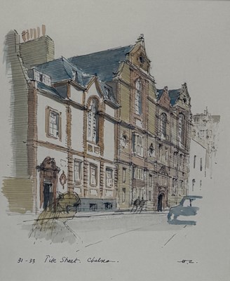 Lot 670 - SIR HUGH CASSON (1910-1999): A PEN, INK AND WASH DRAWING ON PAPER 'TITE STREET, CHELSEA'