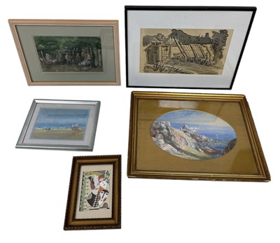 Lot 713 - FIVE WORKS OF ART INCLUDING DRAWINGS AND WATERCOLOURS, ONE SIGNED BELE KADAR