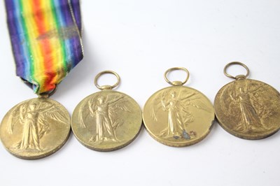 Lot 1182 - FOUR WW1 VICTORY MEDALS, PTE HAFFIELD, PTE PENNIE MGC, PTE GRAY AND PTE HUNT ASC (4)