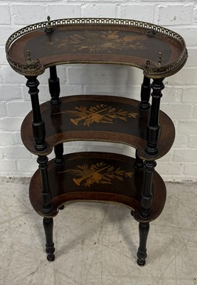 Lot 814 - AN ANTIQUE MARQUETRY INLAID THREE TIER ETAGERE