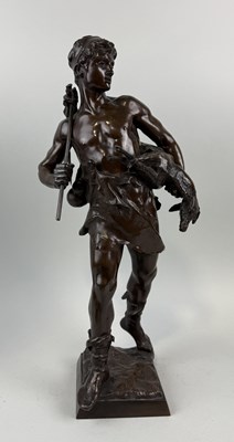 Lot 353 - EUGENE MARIOTON (FRENCH 1857-1933): A BRONZE SCULPTURE 'RETOUR DE CHASSE'