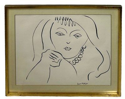 Lot 540A - CIRCLE OF HENRI MATISSE (FRENCH 1869-1954): A BRUSH AND INK DRAWING ON PAPER 'TÊTE DE FEMME'