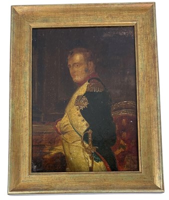 Lot 138 - AN OIL PAINTING ON PANEL DEPICTING NAPOLEON BONAPARTE