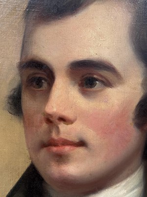 Lot 100 - MANNER OF SIR HENRY RAEBURN (SCOTTISH 1756-1823): AN OIL PAINTING ON CANVAS DEPICTING ROBERT BURNS (SCOTTISH POET AND LYRICIST 1759-1796)