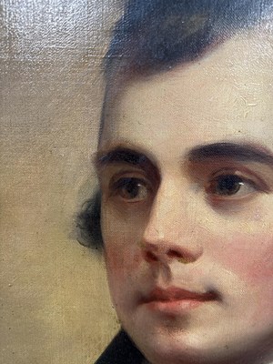 Lot 100 - MANNER OF SIR HENRY RAEBURN (SCOTTISH 1756-1823): AN OIL PAINTING ON CANVAS DEPICTING ROBERT BURNS (SCOTTISH POET AND LYRICIST 1759-1796)