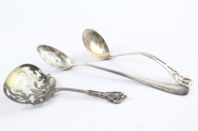 Lot 320 - THREE .925 STERLING SILVER SPOONS INCLUDING SIFTER