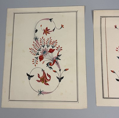 Lot 8 - TWO INDIAN COMPANY SCHOOL WATERCOLOUR PAINTINGS ON PAPER DEPICTING PIETRA DURA MARBLE STUDIES, SIGNED TO THE REVERSE