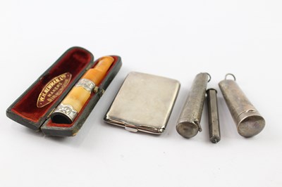 Lot 326 - FIVE STERING SILVER TOBACCIANA INCLUDING MATCHBOOK CASES AND CHEROOT CASES (5)