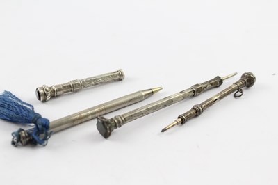 Lot 335 - FOUR .800 SILVER PROPELLING PENCILS INCLUDING WAX SEALS (4)