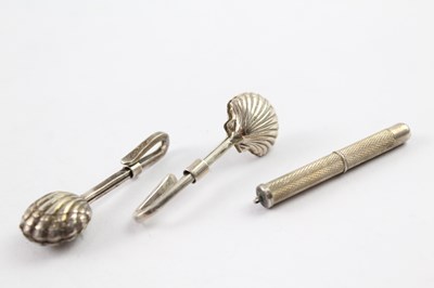 Lot 336 - THREE .925 STERLING SILVER NAPKIN CLIPS AND TOOTHPICK (3)