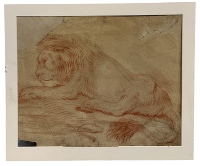 Lot 194 - AN 18TH CENTURY RED CHALK DRAWING OF A LION, WATERMARKED PAPER