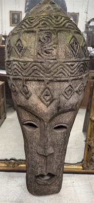 Lot 758 - A LARGE WOODEN TRIBAL OCEANIC MASK