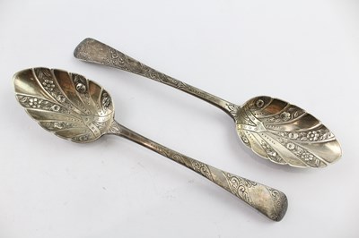 Lot 367 - A PAIR OF .925 STERLING SILVER GEORGIAN SERVING SPOONS