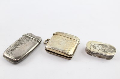 Lot 371 - THREE .925 STERLING SILVER VESTAS AND SNUFF BOX